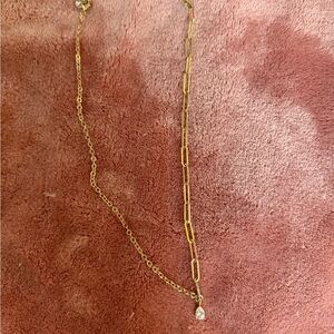Anthropologie Gold Layered Link Necklace with Teardrop Pendant